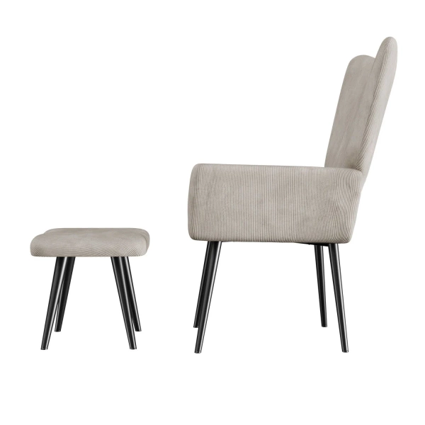 FOTEL USZAK Z PODNÓŻKIEM WYPOCZYNKOWY SKANDYNAWSKI STYL BEŻOWY SZTRUKS