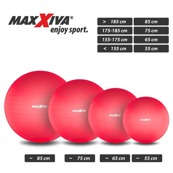 MAXXIVA PIŁKA GIMNASTYCZNA 85 CM FITNESS JOGA PILATES Z POMPKĄ CZERWONA