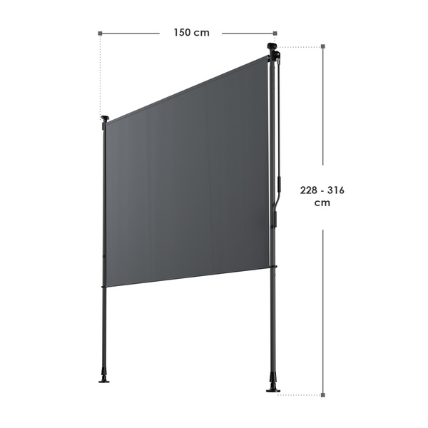 MARKIZA PIONOWA 150x310 CM ROZPOROWA BALKONOWA TARASOWA ROLETA ANTRACYTOWA