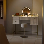 TOALETKA KOSMETYCZNA Z LUSTREM LED DO MAKIJAŻU WIZAŻU BIAŁA + ZŁOTO + HOKER