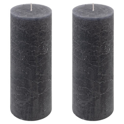 ŚWIECE STOŁOWE ANTRACYTOWE RUSTYKALNE 2 SZT 7,5x20 CM ŚWIECZKI KOLUMNOWE