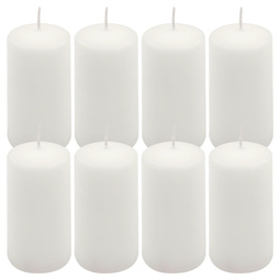 ŚWIECE STOŁOWE BIAŁE 8 SZT 10x5 CM DEKORACYJNE ŚWIECZKI WALCOWE TRADYCYJNE