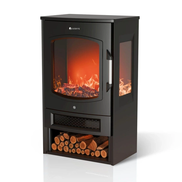 KOMINEK ELEKTRYCZNY 1800W CZARNY ELEKTROKOMINEK Z EFEKTEM PŁOMIENIA + PILOT