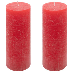 ŚWIECE STOŁOWE CZERWONE RUSTYKALNE 2 SZT 7,5x20 CM ŚWIECZKI KOLUMNOWE