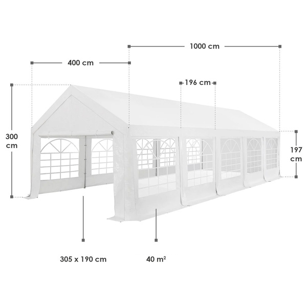 NAMIOT OGRODOWY 4X10M PAWILON IMPREZOWY HANDLOWY DRZWI BIAŁY UV WODOODPORNY