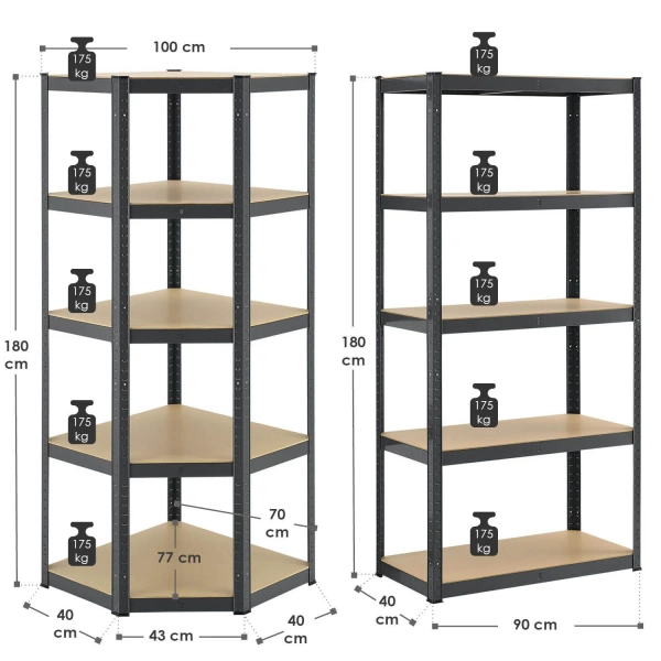 ZESTAW REGAŁÓW METALOWYCH 3 SZTUKI BASIC + NAROŻNY CORNER 180x90x40 cm MDF