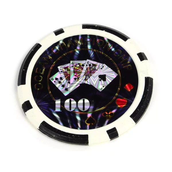 50x ŻETONY LASEROWE 12G WARTOŚĆ 100 DO POKERA RDZEŃ METAL CHIPS OCEAN BLACK