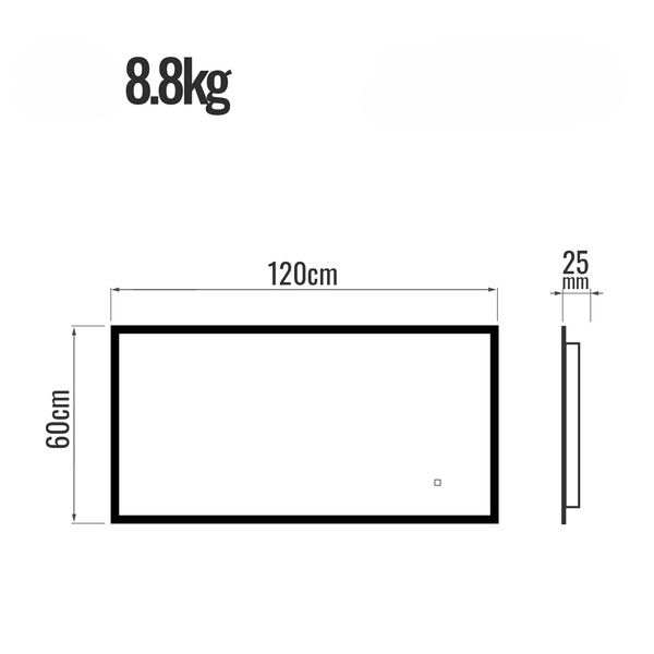  LUSTRO 120x60 CM ŁAZIENKOWE WISZĄCE ŚCIENNE Z OŚWIELTENIEM LED + ANTI-FOG