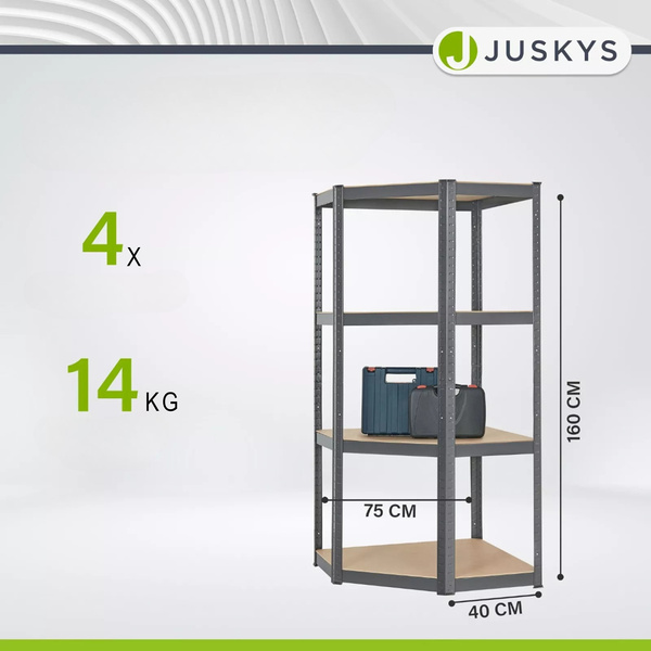 REGAŁ NAROŻNY METALOWY MAGAZYNOWY 160x75x40CM 320KG PIWNICA GARAŻ SZARY