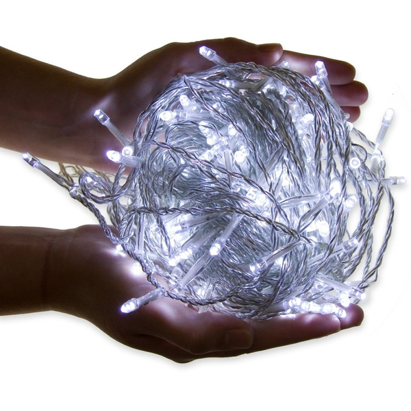BIAŁE LAMPKI CHOINKOWE 100 LED NA BATERIE + PILOT