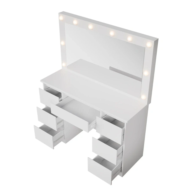 TOALETKA KOSMETYCZNA LILIA Z LED, LUSTREM I 7 SZUFLADAMI BIAŁA