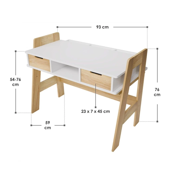 BIURKO DZIECIĘCE REGULOWANE Z SZUFLADAMI BIAŁE STOLIK DO NAUKI KREŚLARSKI