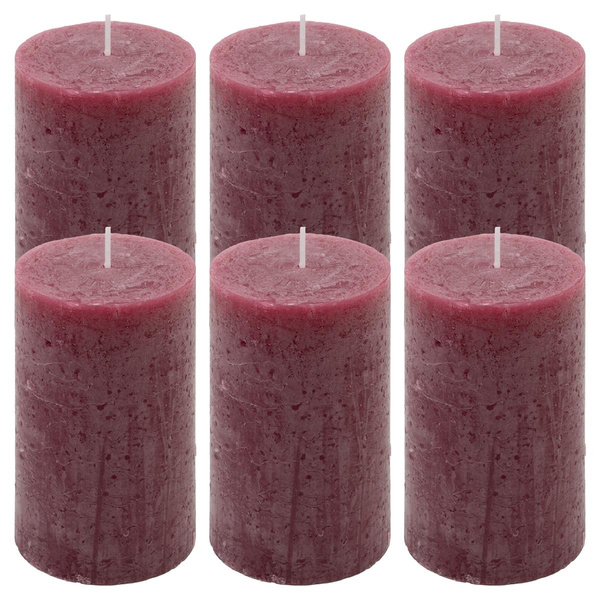 ŚWIECE STOŁOWE BORDOWE RUSTYKALNE 6 SZT 6,8x11,5 CM ŚWIECZKI KOLUMNOWE
