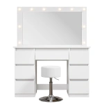 TOALETKA KOSMETYCZNA LILIA Z LED LUSTREM 7 SZUFLADAMI BIAŁA + HOKER TONIA 