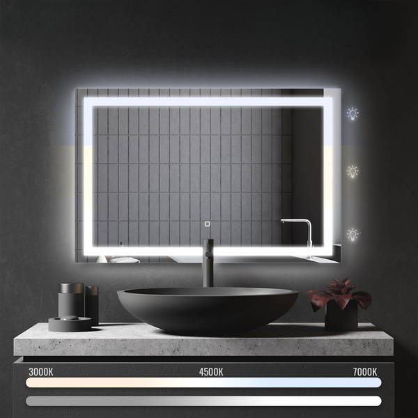  LUSTRO 110x70 CM ŁAZIENKOWE WISZĄCE ŚCIENNE Z OŚWIELTENIEM LED + ANTI-FOG