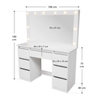 TOALETKA KOSMETYCZNA LILIA Z LED, LUSTREM I 7 SZUFLADAMI BIAŁA