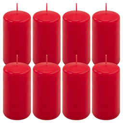 ŚWIECE STOŁOWE CZERWONE 8SZT 10x5CM DEKORACYJNE ŚWIECZKI WALCOWE TRADYCYJNE