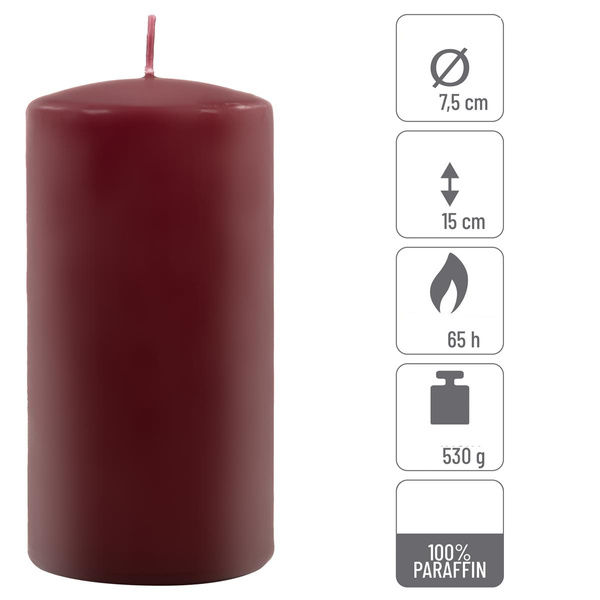 ŚWIECE STOŁOWE BORDOWE 2 SZT 15,5x7,5 CM ŚWIECZKI TRADYCYJNE KOLUMNOWE