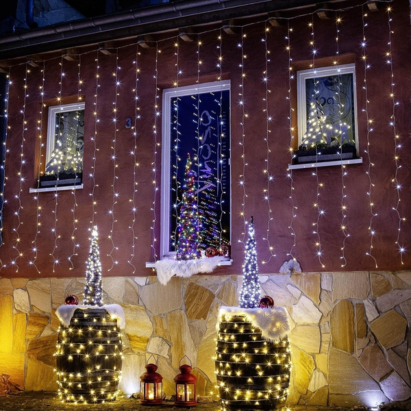 KURTYNA ŚWIETLNA ZWISAJĄCE SOPLE LAMPKI 6x3M 600 BIAŁYCH DIOD