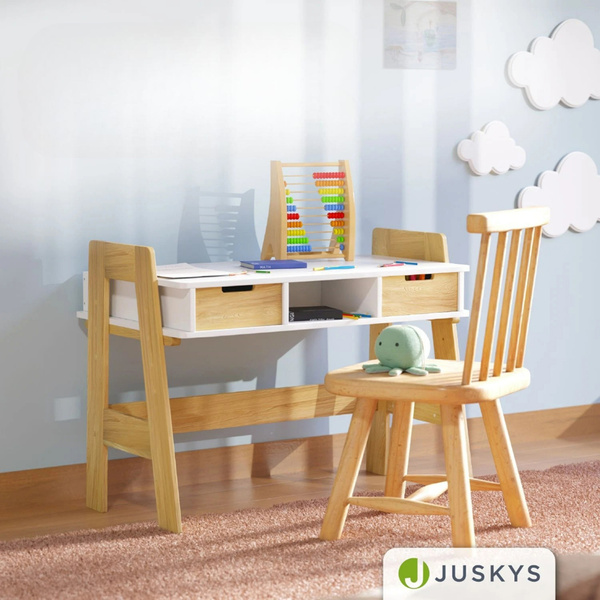 BIURKO DZIECIĘCE REGULOWANE Z SZUFLADAMI BIAŁE STOLIK DO NAUKI KREŚLARSKI