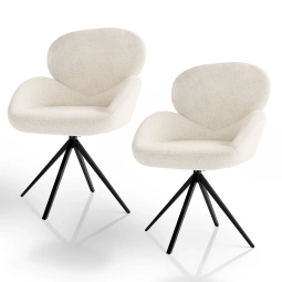 2x KRZESŁO TAPICEROWANE 360° DO SALONU JADALNI BEŻOWE ECRU KREMOWE BOUCLE