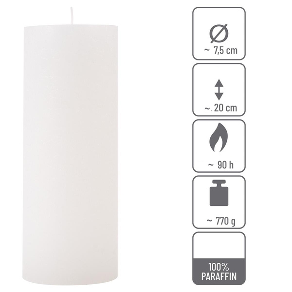 ŚWIECE STOŁOWE BIAŁE RUSTYKALNE 2 SZT 7,5x20 CM ŚWIECZKI WALCOWE KOLUMNOWE