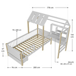 ŁÓŻKO DZIECIECE DOMEK YARI 90x200 CM Z BIURKIEM DLA DZIECKA BIAŁE NATURALNE