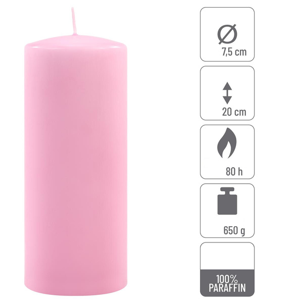 ŚWIECE STOŁOWE RÓŻOWE 6 SZT 20x7,5 CM ŚWIECZKI TRADYCYJNE KOLUMNOWE