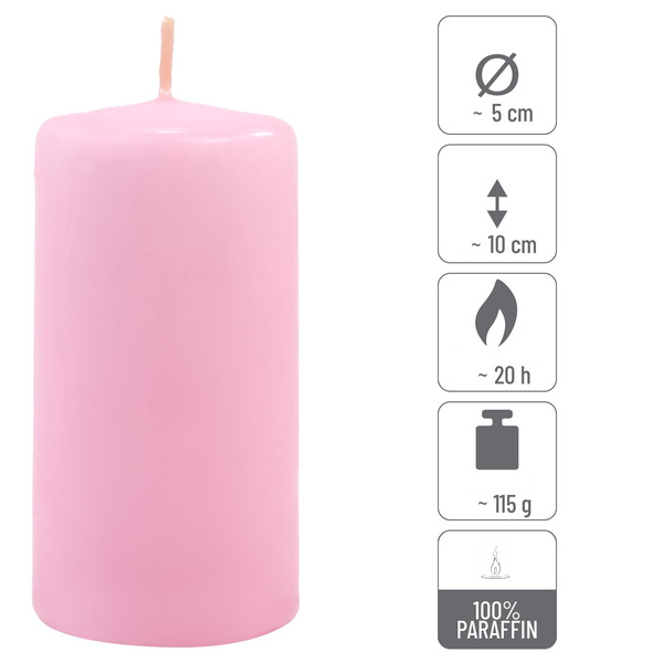 ŚWIECE STOŁOWE RÓŻOWE 8SZT 10x5 CM DEKORACYJNE ŚWIECZKI WALCOWE TRADYCYJNE