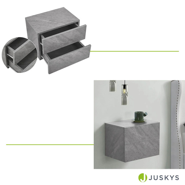 WISZĄCA SZAFKA NOCNA 2 SZUFLADY 40x29x30 CM SZARY DEKOR BETONU INDUSTRIALNA