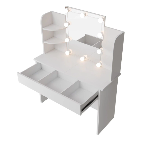 TOALETKA KOSMETYCZNA BELLA Z LUSTREM I LED USB SZAFKĄ SZUFLADĄ DO MAKIJAŻU