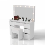 TOALETKA KOSMETYCZNA LILIA Z LED, LUSTREM I 7 SZUFLADAMI BIAŁA + PUFA MELLY