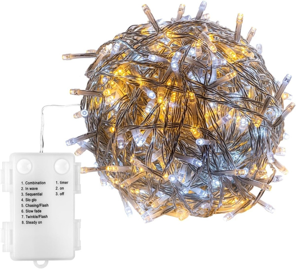 LAMPKI CHOINKOWE 100 DIOD LED NA BATERIE KOLOR CIEPŁY + ZIMNY DWUKOLOROWE