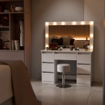 TOALETKA KOSMETYCZNA LILIA Z LED, LUSTREM I 7 SZUFLADAMI BIAŁA + HOKER TONIA 