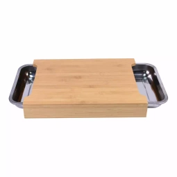 DESKA DO KROJENIA BAMBUS Z 2 NACZYNIAMI MISAMI ALUMINIOWYMI 40X30x6 CM