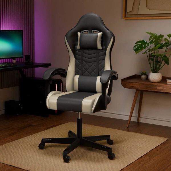 FOTEL GAMINGOWY BIUROWY KUBEŁKOWY GRACZA OBROTOWY HYPERSEAT CZARNY BEŻOWY
