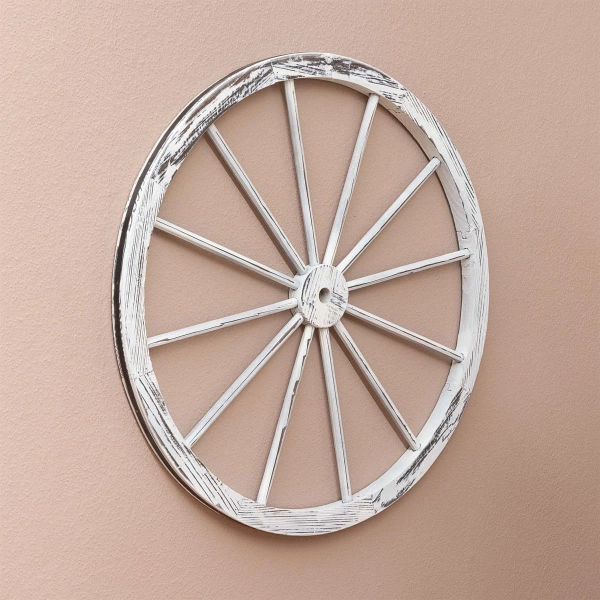 DREWNIANE KOŁO DEKORACYJNE WHITEWASH 90 CM VINTAGE DEKORACJA WESTERN