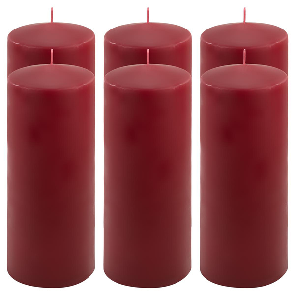 ŚWIECE STOŁOWE BORDOWE 6 SZT 25x10 CM ŚWIECZKI WALCOWE TRADYCYJNE KOLUMNOWE