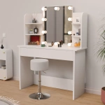 TOALETKA KOSMETYCZNA BELLA Z LUSTREM I LED USB SZAFKĄ SZUFLADĄ DO MAKIJAŻU