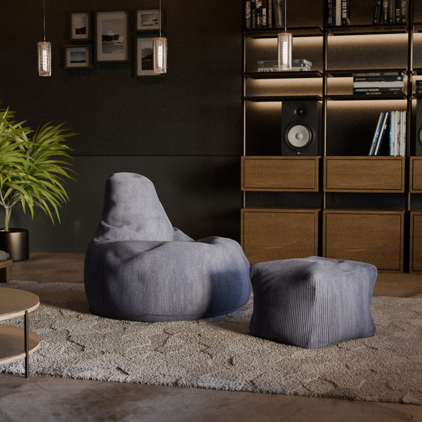 FOTEL RELAKSACYJNY TELEWIZYJNY WYPOCZYNKOWY GAMINGOWY Z PUFĄ CIEMNY SZARY L