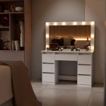 TOALETKA KOSMETYCZNA LILIA Z LED, LUSTREM I 7 SZUFLADAMI BIAŁA