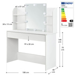 TOALETKA KOSMETYCZNA BELLA Z LUSTREM I LED USB SZAFKĄ SZUFLADĄ DO MAKIJAŻU