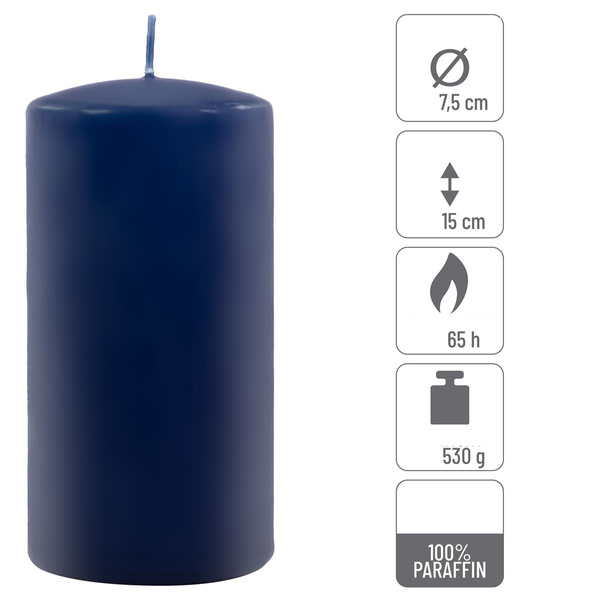 ŚWIECE STOŁOWE GRANATOWE 6 SZT 15,5x7,5 CM ŚWIECZKI TRADYCYJNE KOLUMNOWE