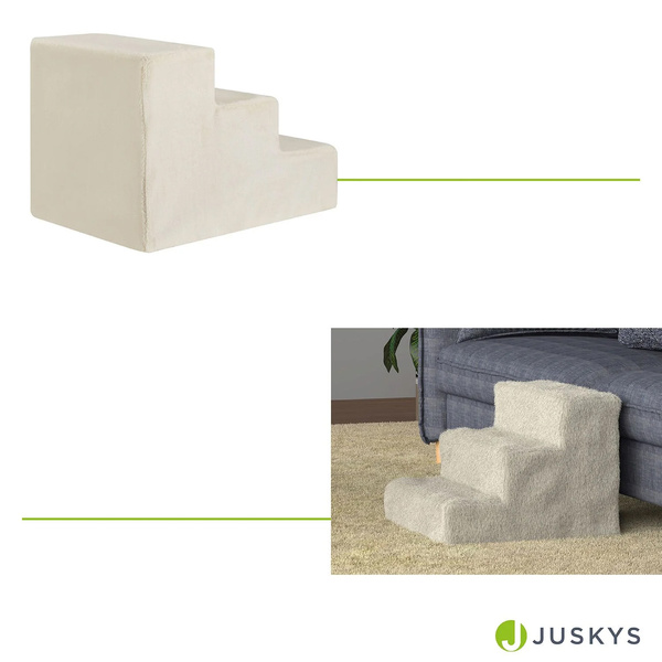 SCHODKI DLA PSA KOTA ZWIERZĄT SCHODY TIMMY 36 CM 3 STOPNIE BEŻOWE PLUSZOWE