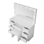 TOALETKA KOSMETYCZNA LILIA Z LED, LUSTREM I 7 SZUFLADAMI BIAŁA + PUFA MELLY