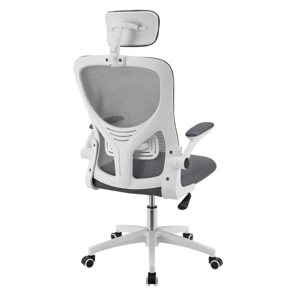 ERGONOMICZNY FOTEL BIUROWY GAMINGOWY OBROTOWY ODDYCHAJĄCY SZARY BIAŁY