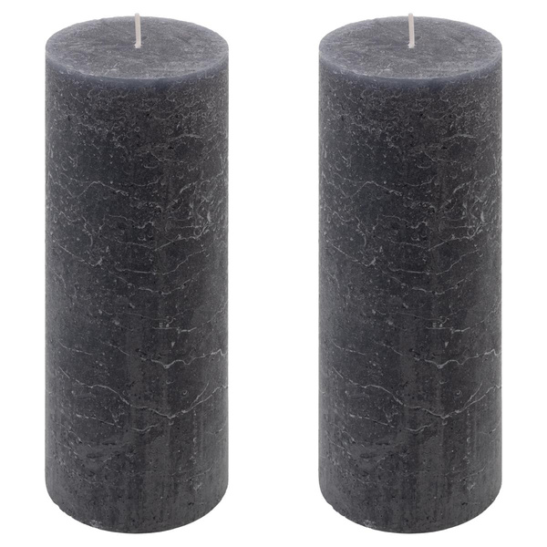 ŚWIECE STOŁOWE ANTRACYTOWE RUSTYKALNE 2 SZT 7,5x20 CM ŚWIECZKI KOLUMNOWE