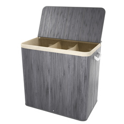 KOSZ NA PRANIE Z BAMBUSA 150L 3 KOMORY XL WOLNOSTOJĄCY DO ŁAZIENKI SZARY