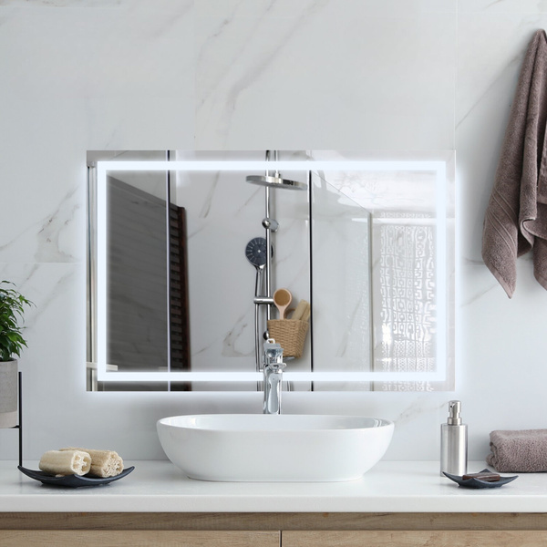  LUSTRO 110x70 CM ŁAZIENKOWE WISZĄCE ŚCIENNE Z OŚWIELTENIEM LED + ANTI-FOG