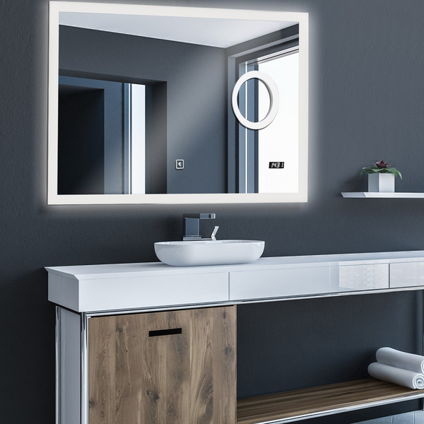  LUSTRO 100x80 CM ŁAZIENKOWE Z GŁOŚNIKIEM OŚWIELTENIEM LED  ZEGAREM 